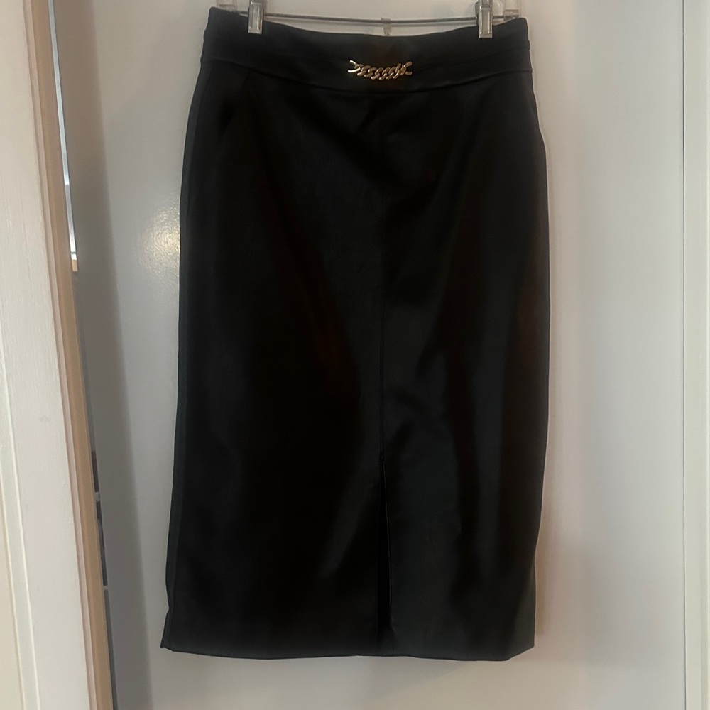 Ann Taylor Black Pencil Skirt with Gold Accent-fax leather